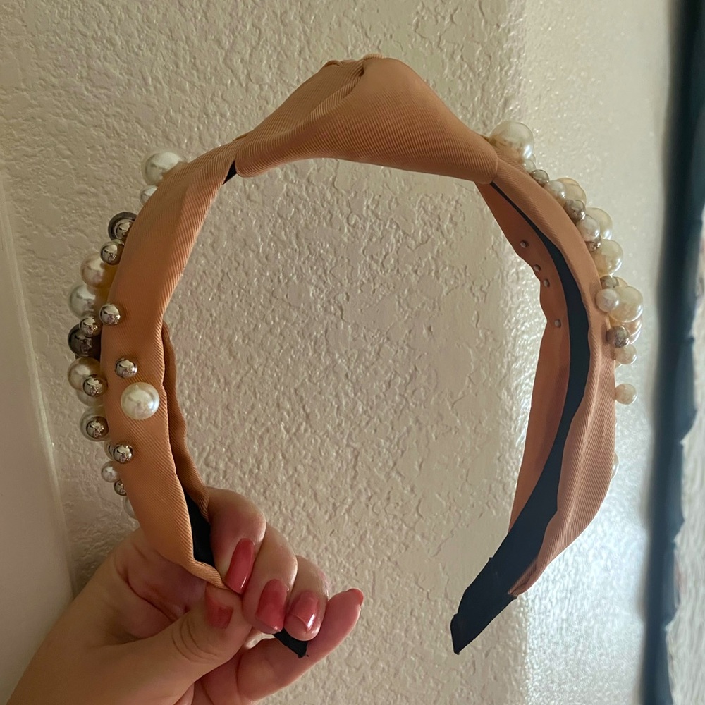 Leather & pearl headband for women